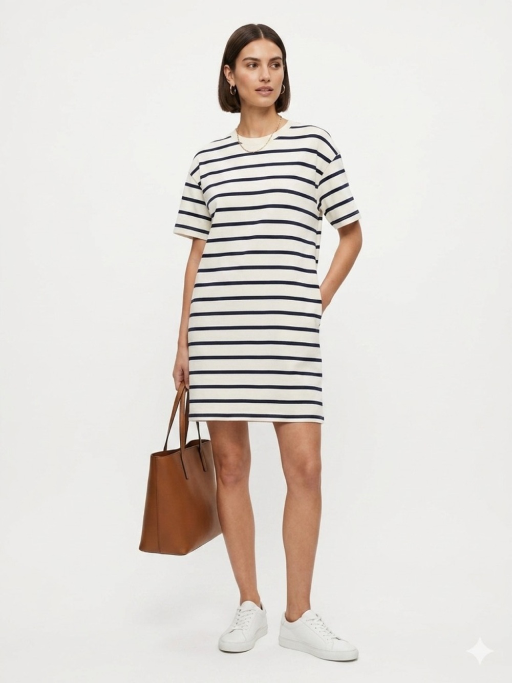 Zara Striped Cotton T-Shirt Dress with Navy Horizontal Stripes Women’s SM